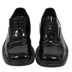 Prada Mens Vintage Dress Shoes 7.5 US 8.5 Black Patent Leather Square Wing Tip